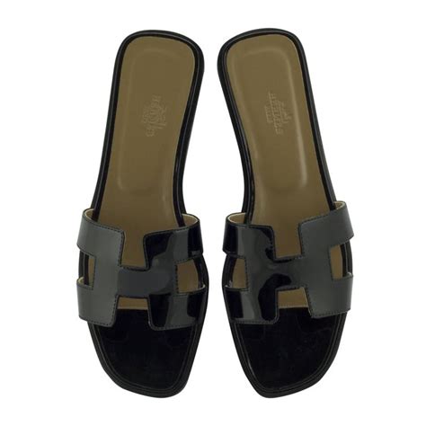 hermes oran black patent|Oran sandal .